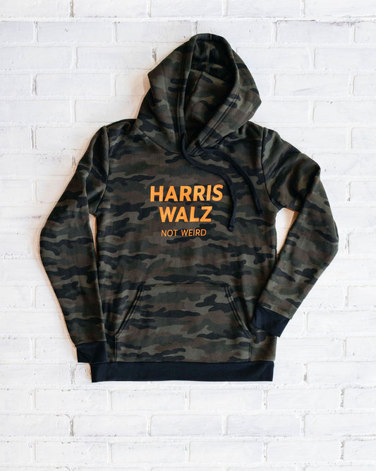 Harris Walz Not Weird Camo Fleece Pullover Hoodie